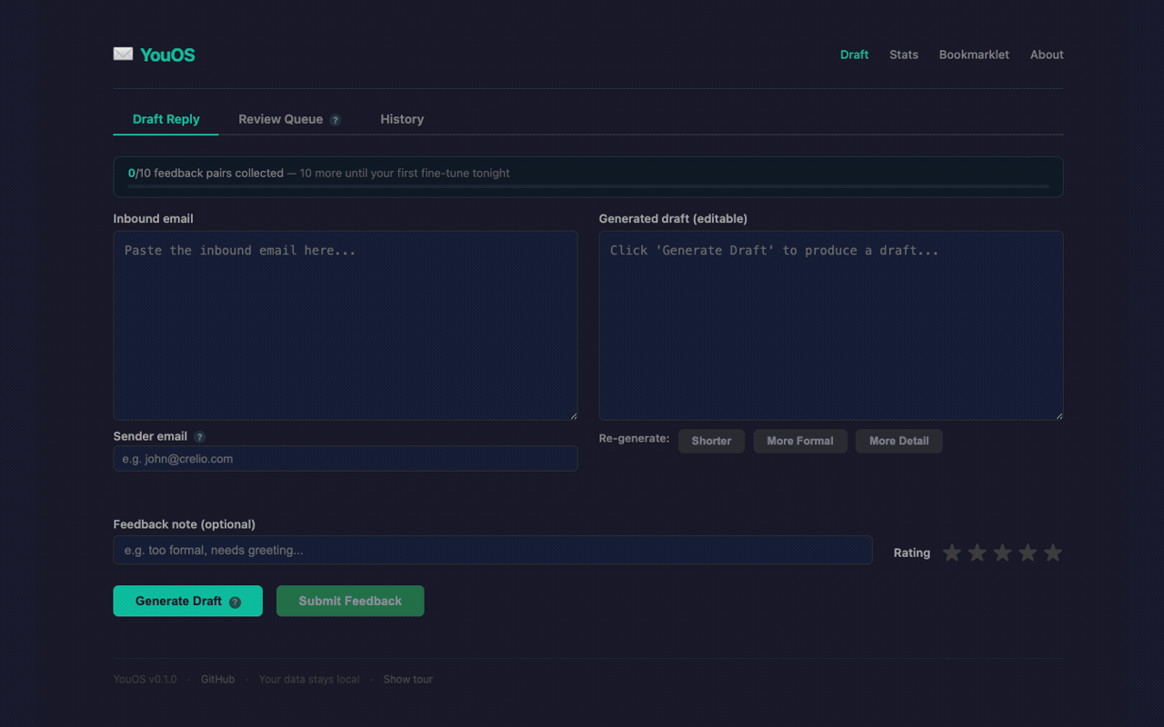 YouOS drafting an email reply in your style